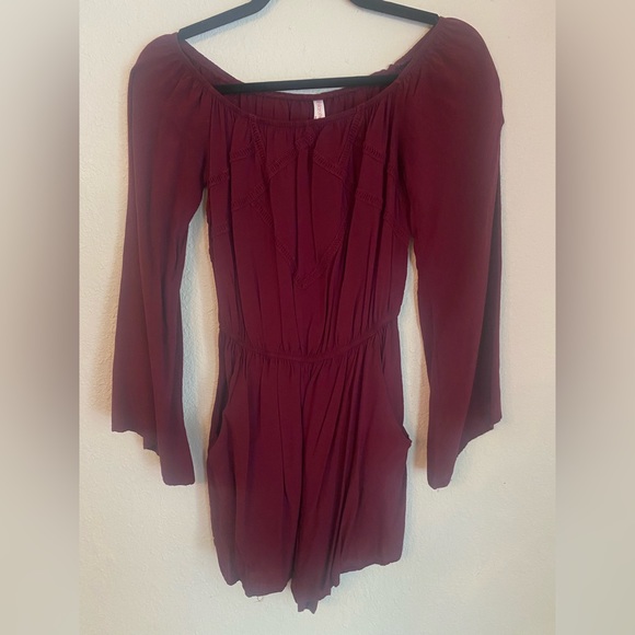 Xhilaration Pants - Maroon off the shoulder romper